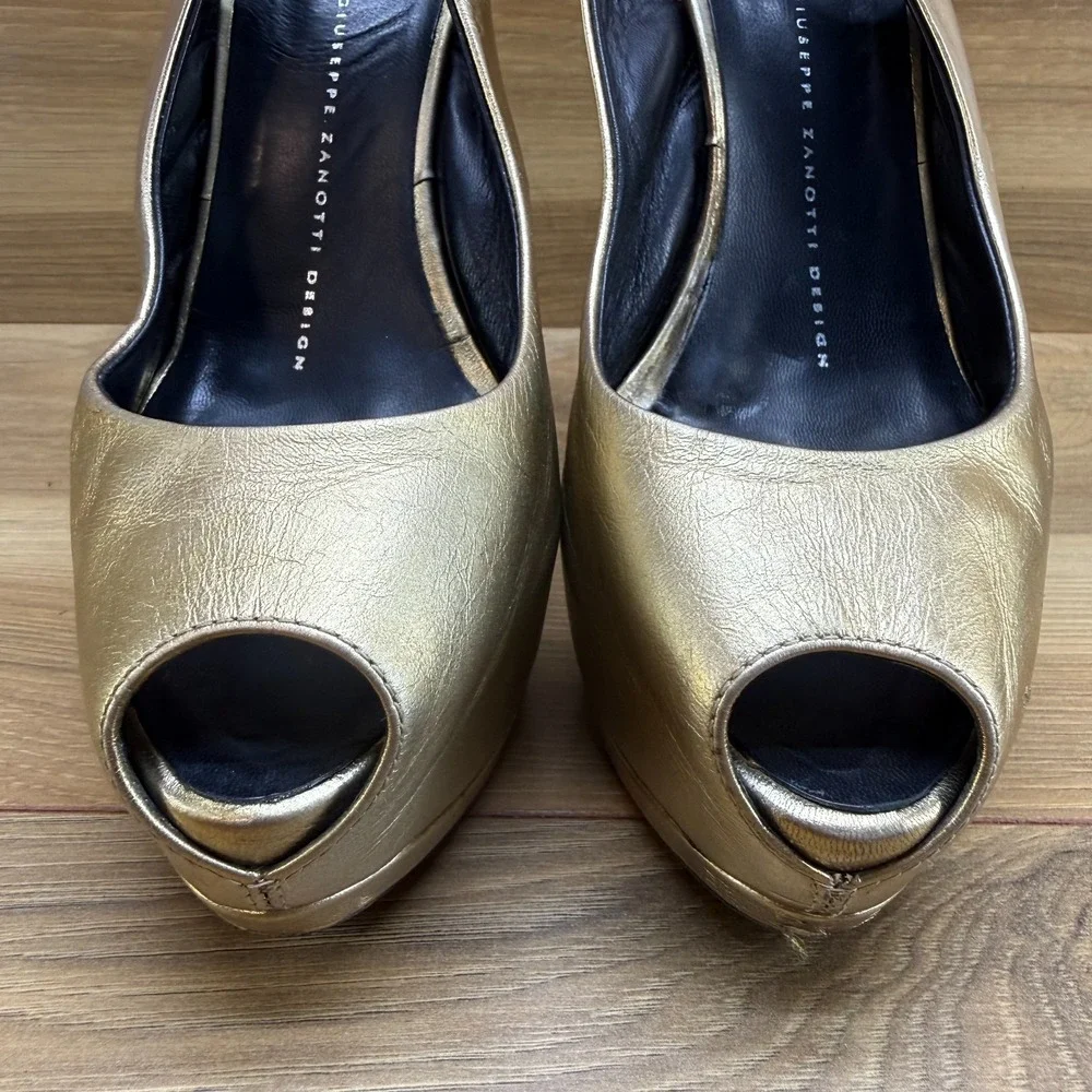 Giuseppe Zanotti Slingback Y2K Heels 6.5 EU 36.5 Bronze‎ Platform Peep Toe Pumps